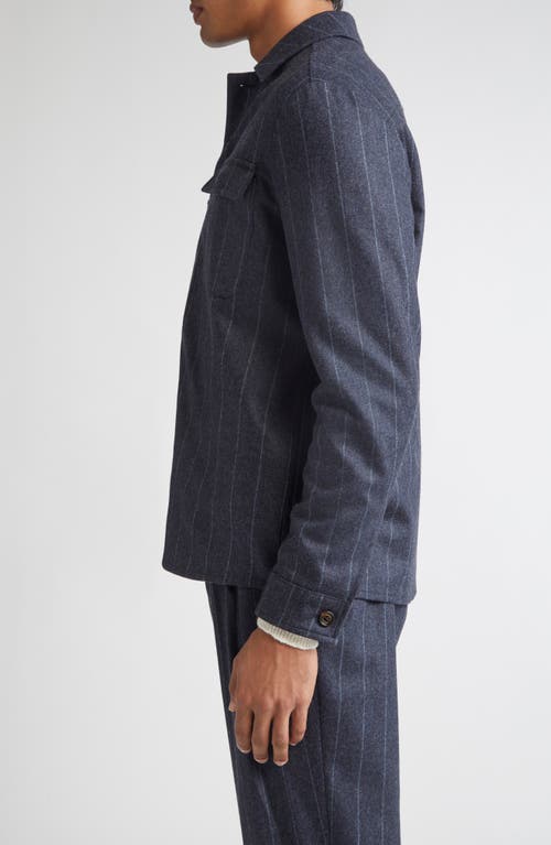 Eleventy Stripe Stretch Virgin Wool & Cashmere Overshirt In Blue