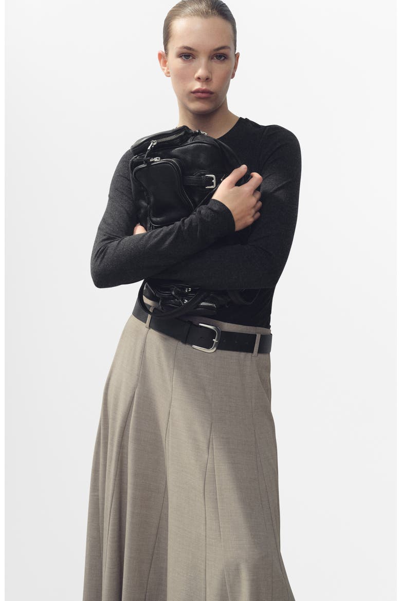Belted Godet Pleat A-Line Skirt, Alternate, color, GREY