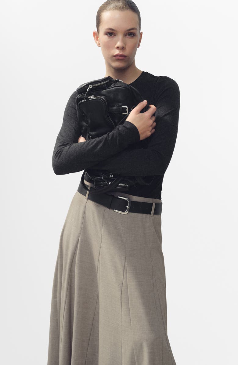 MANGO Belted Godet Pleat A-Line Skirt, Alternate, color, Grey