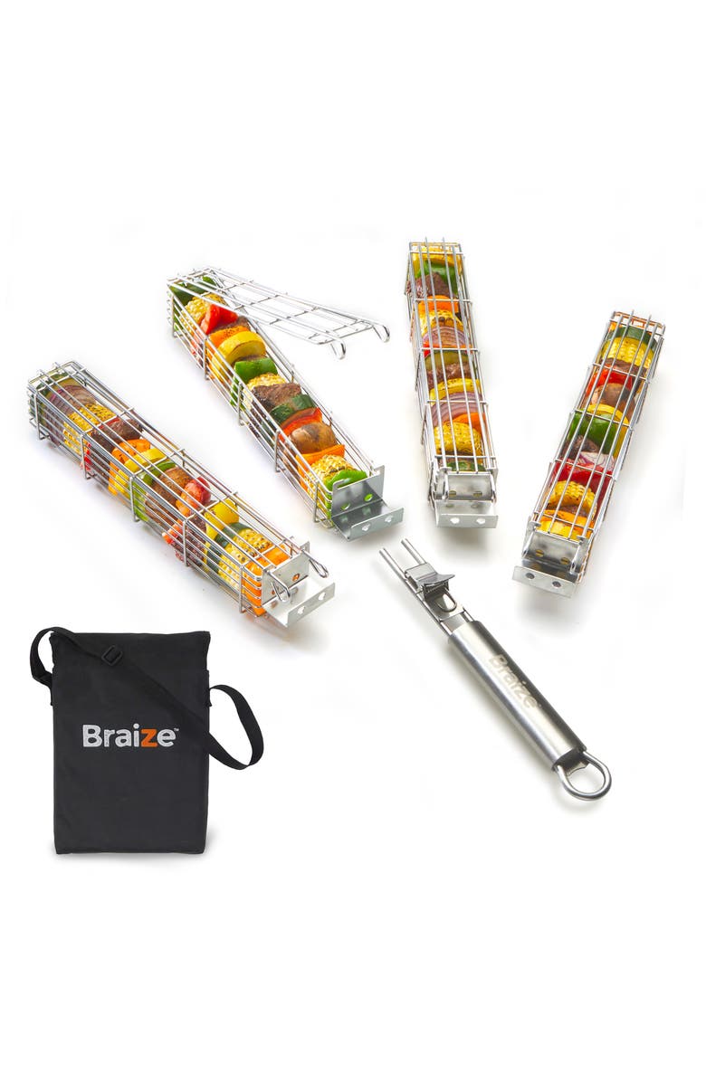 Braize 4-Piece Kabob Grilling Basket Set, Alternate, color, Grey