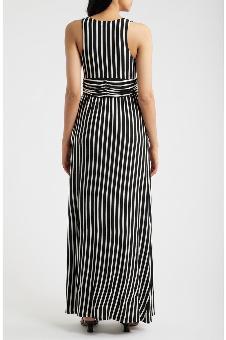Striped Ruched Empire Waist Maxi Dress, Alternate, color, BLACK/ IVORY