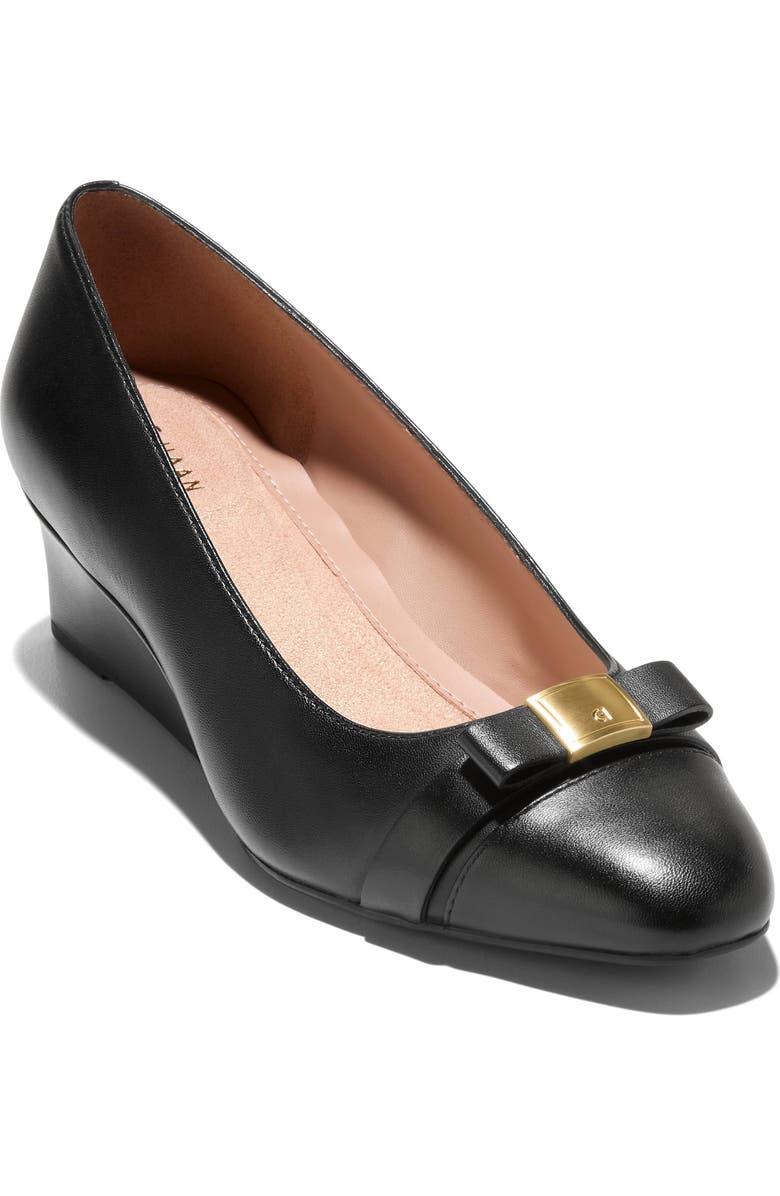 Cole Haan Malta Bow Wedge Pump, Main, color, Black Leather