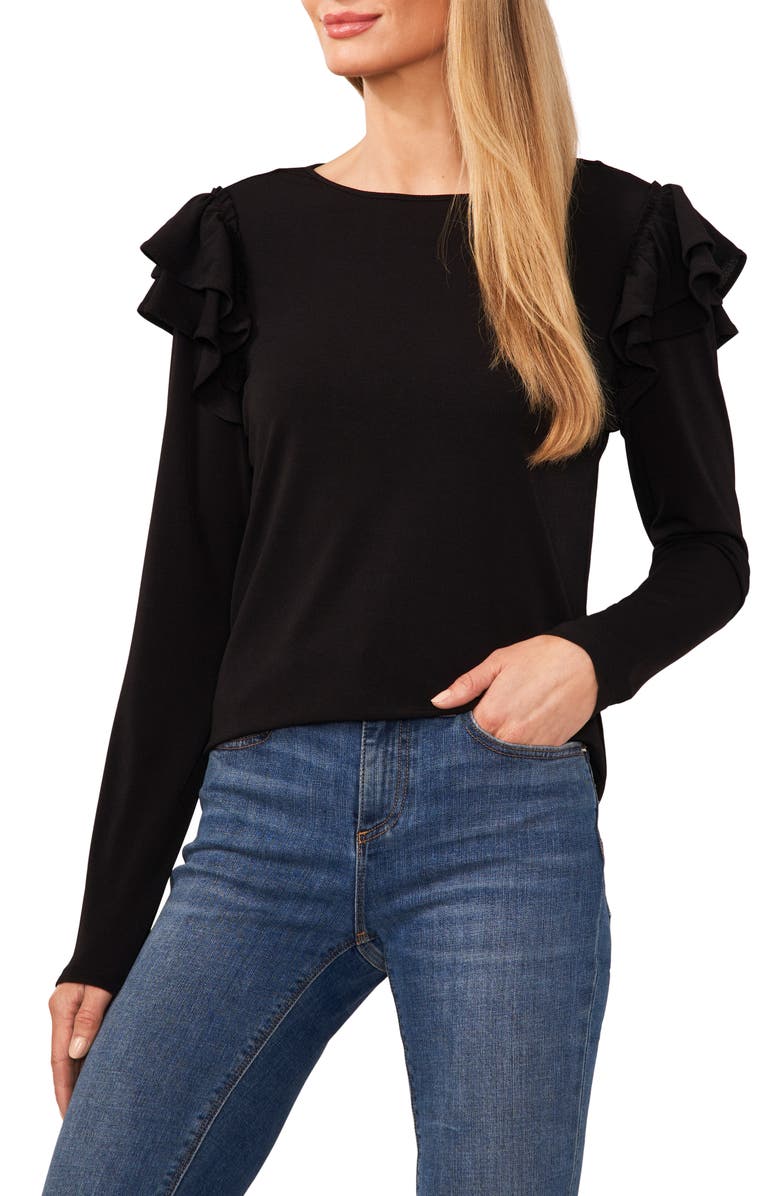 CeCe Ruffle Shoulder Long Sleeve Knit Top, Main, color, 