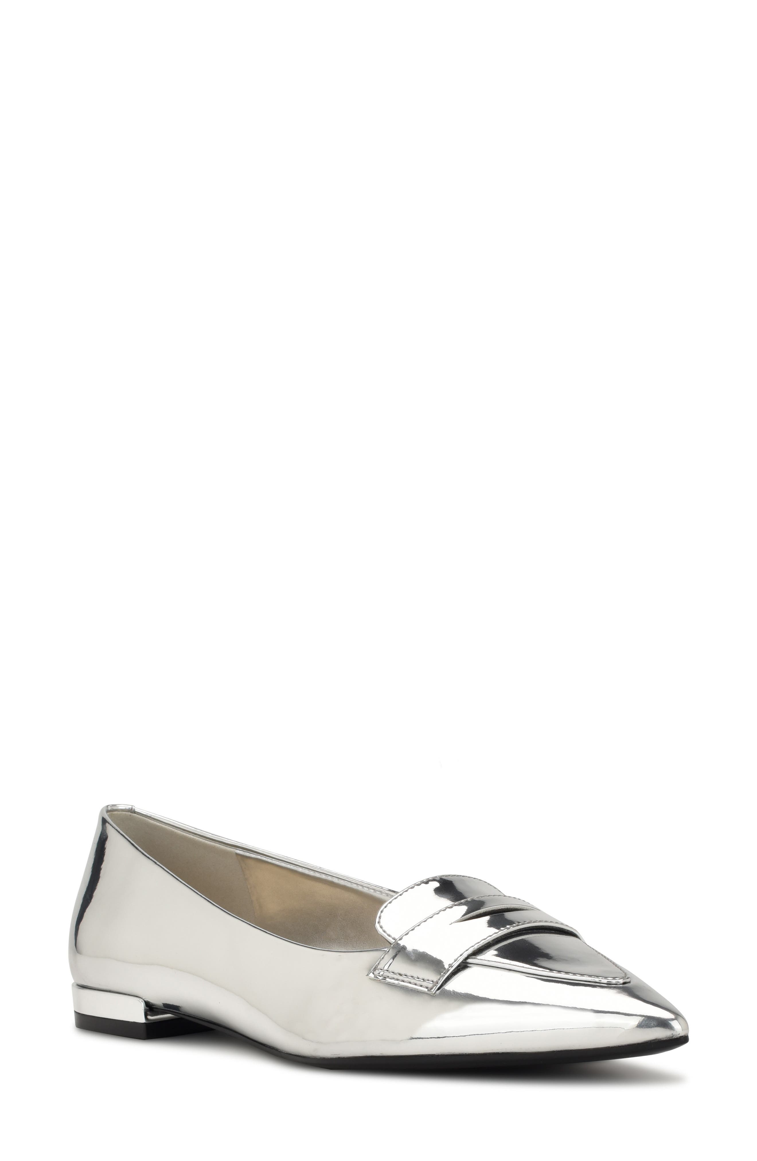 Nine West Lallin Pointed Toe Flat, Main, color, Silver 040