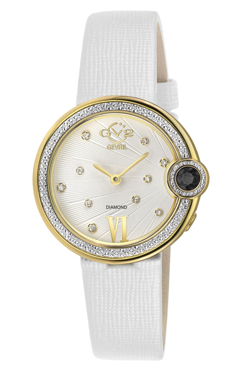 GEVRIL Peruga Diamond Leather Strap Watch, Main, color,