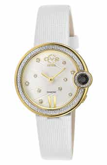 GEVRIL Peruga Diamond Leather Strap Watch