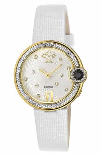 GEVRIL Peruga Diamond Leather Strap Watch
