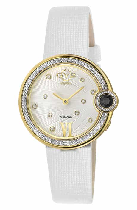 GEVRIL Peruga Diamond Leather Strap Watch
