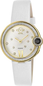 GEVRIL Peruga Diamond Leather Strap Watch