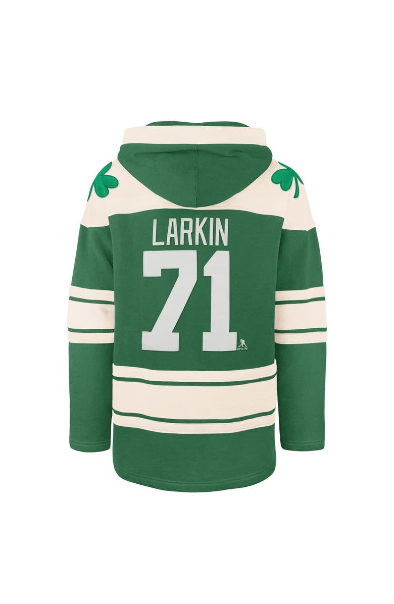 '47 Men's '47 Dylan Larkin Kelly Green Detroit Red Wings St. Patrick's Day Player Name & Number Lacer Pullover Hoodie, Alternate, color, Kelly Green