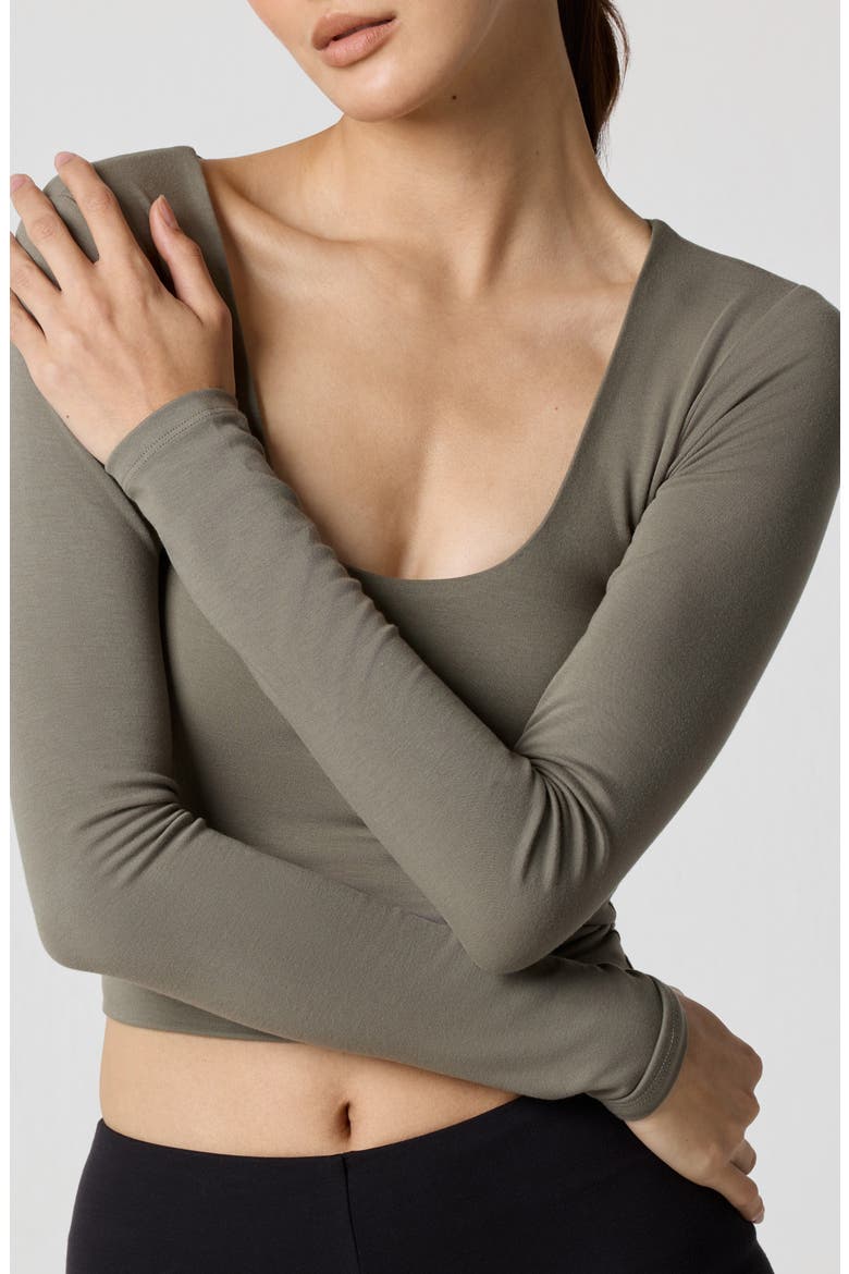 Power Mesh Plunge Long Sleeve T-Shirt, Alternate, color, DUSTY OLIVE