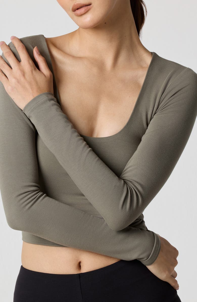 Florence by Mills Power Mesh Plunge Long Sleeve T-Shirt, Alternate, color, Dusty Olive