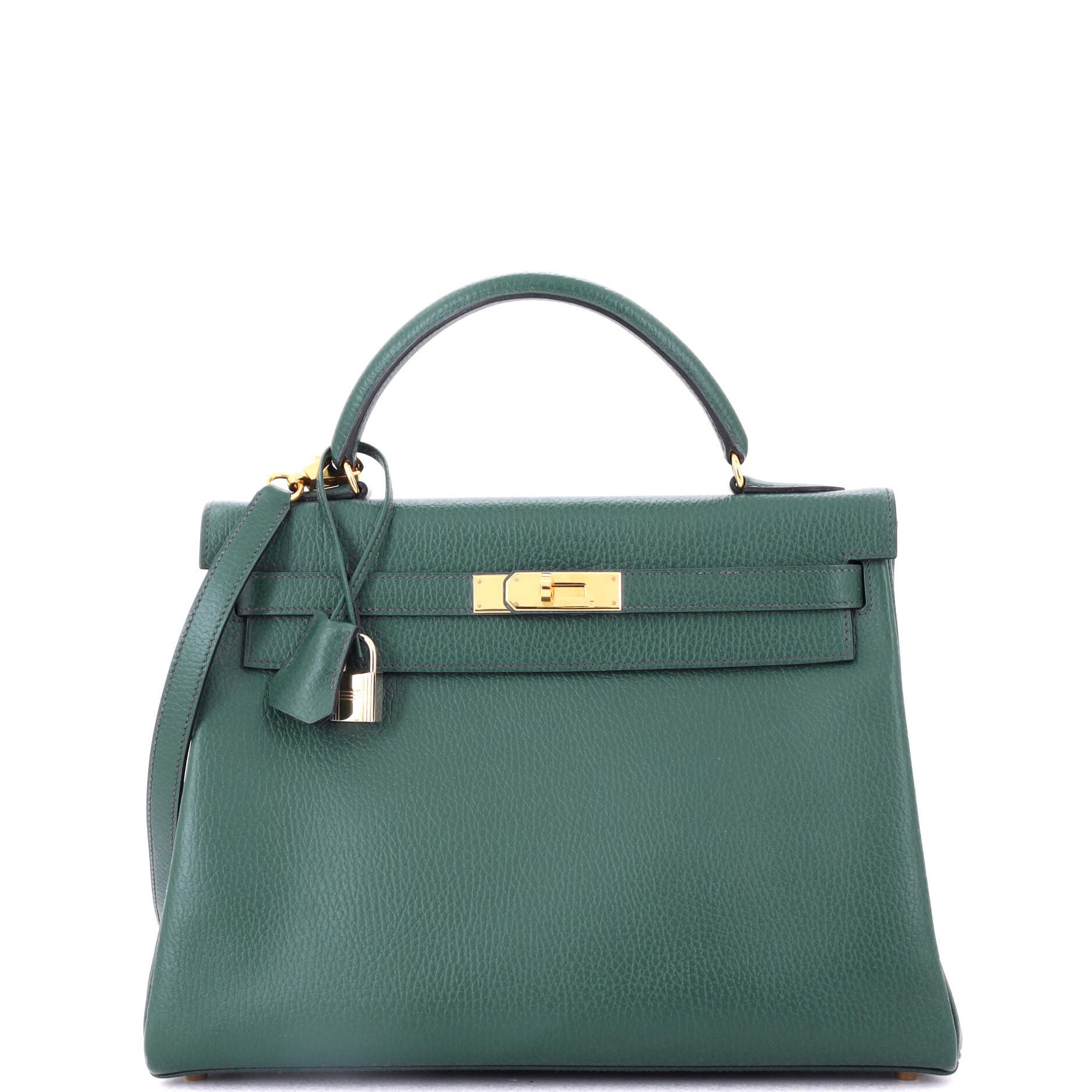 Pre-Owned Hermes Kelly Handbag Green Ardennes with Gold Hardware 32, Main, color, Vert
