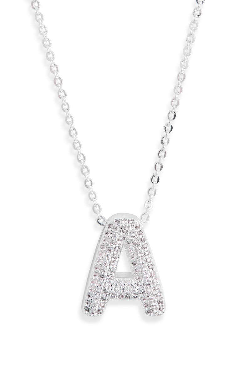 Leith Pavé Cubic Zirconia Initial Pendant Necklace, Alternate, color, A- Clear- Silver