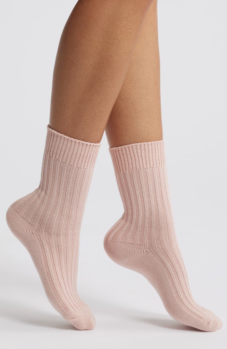 Casa Clara Rib Cotton Blend Crew Socks, Main, color, Blush