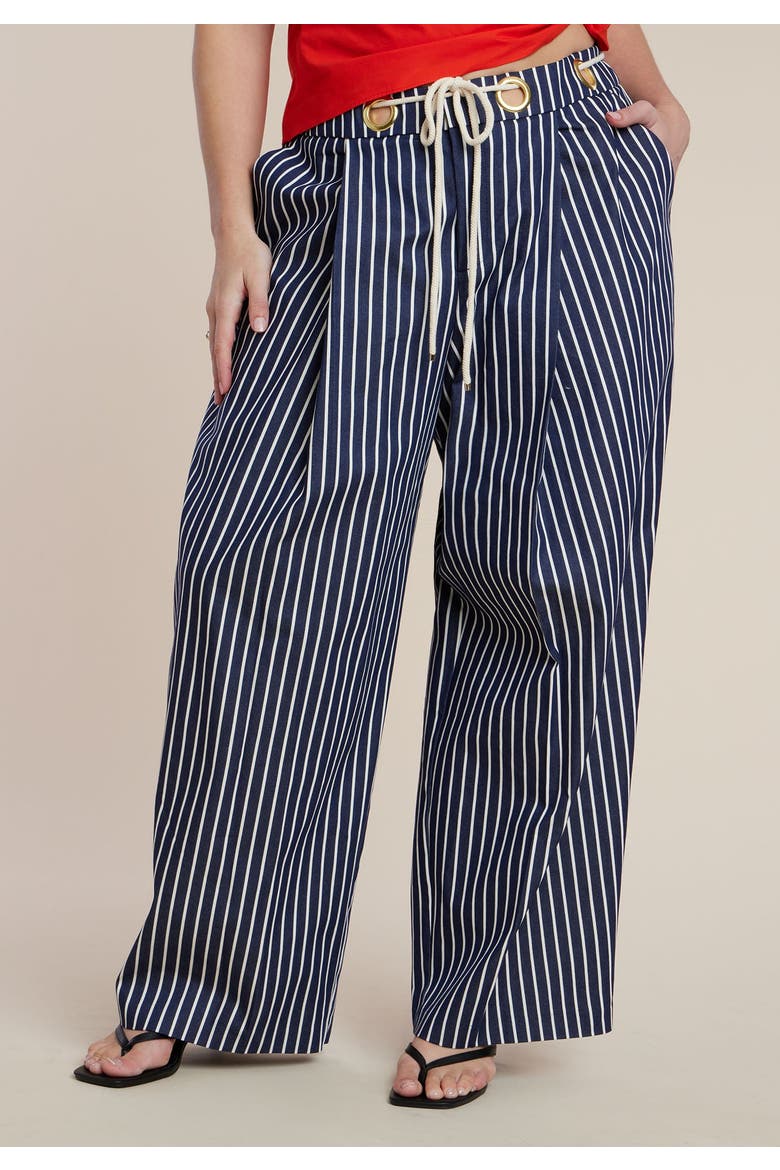 Striped Pant With Rope Belt, Alternate, color, NAVY STRIPE