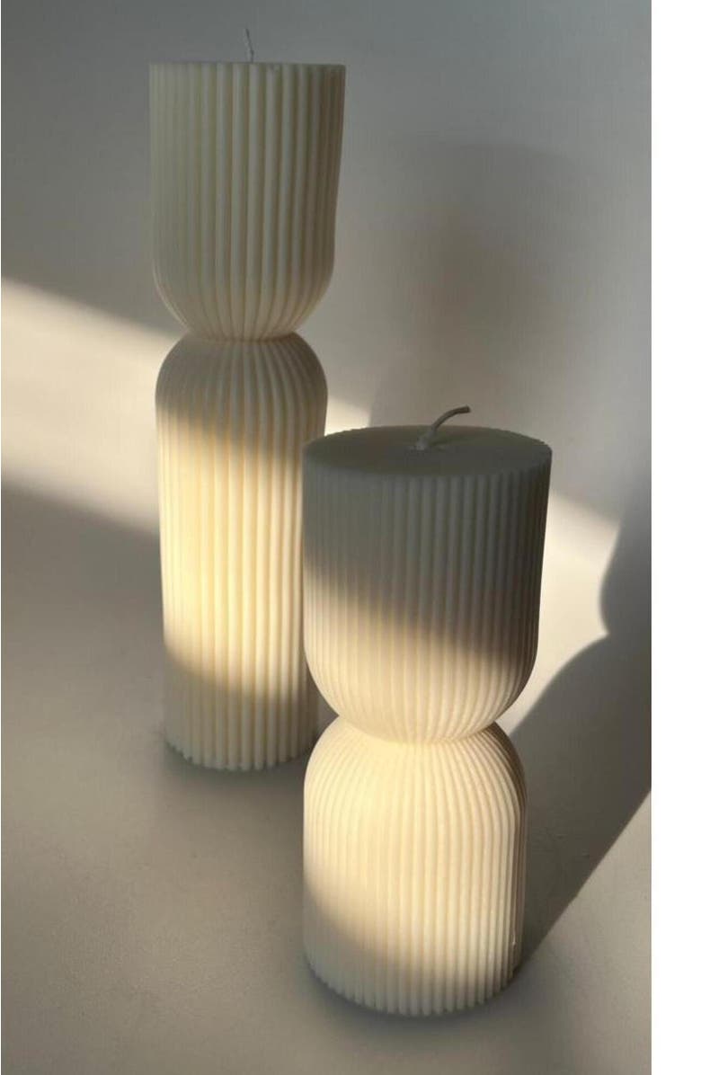 Aaram Luxe Striped Column Candle, Alternate, color, Natural