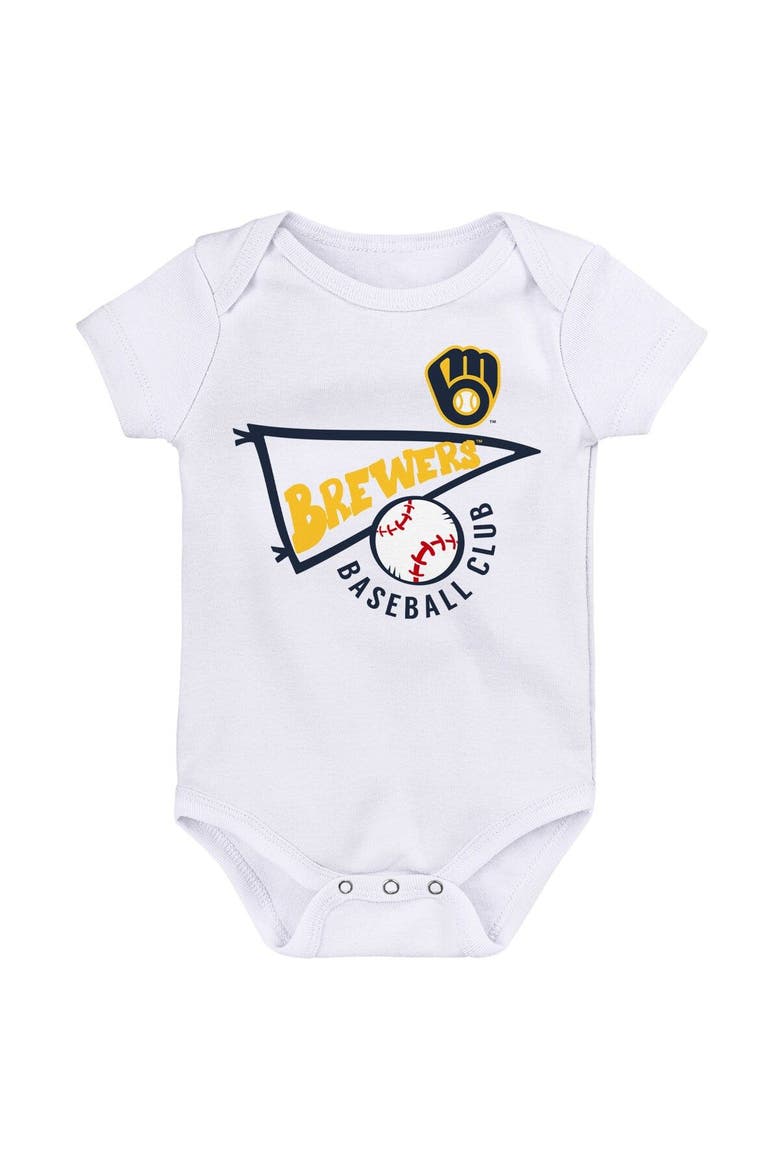 Newborn & Infant Gold/White/Heather Gray Milwaukee Brewers Biggest Little Fan 3-Pack Bodysuit Set, Alternate, color, Gold