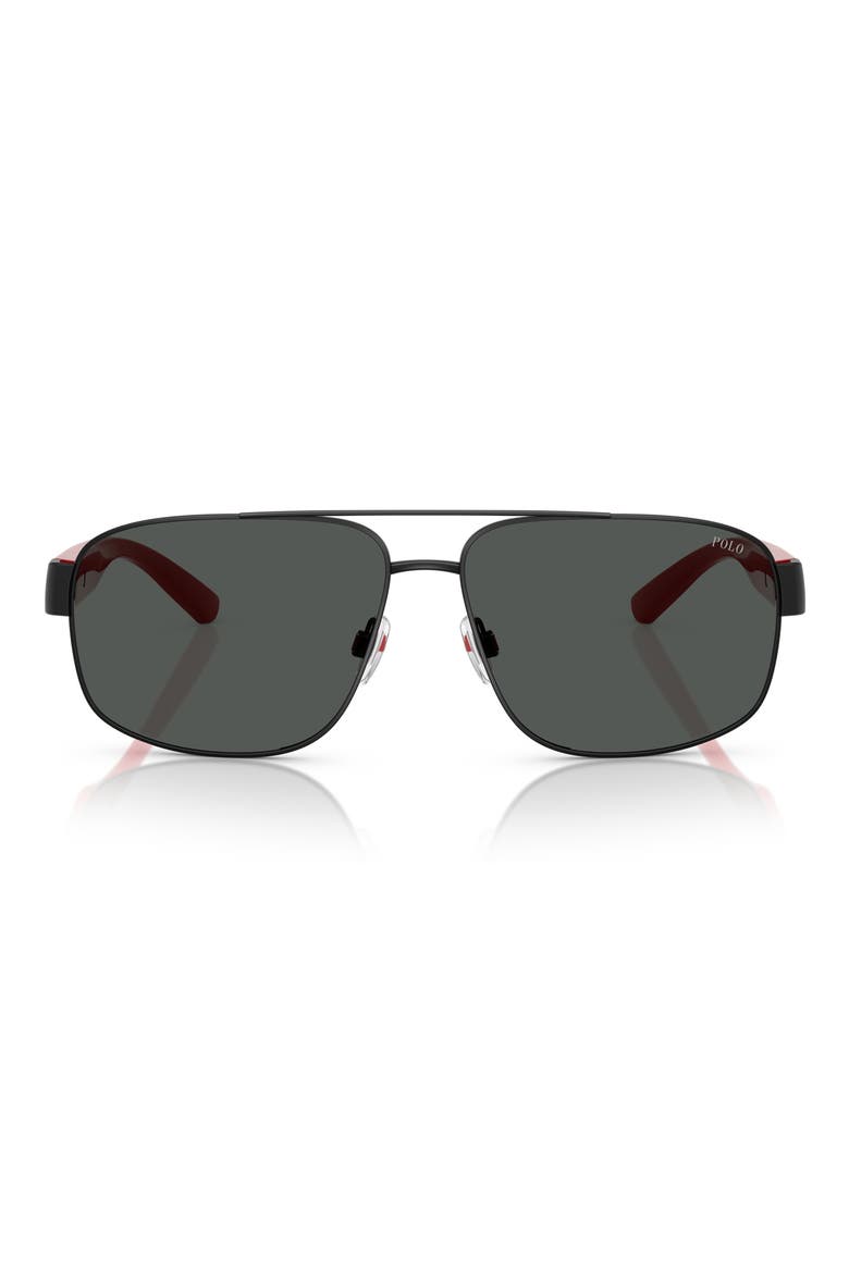 62mm Oversize Pilot Sunglasses, Main, color, SEMI SHINY BLACK / DARK GREY