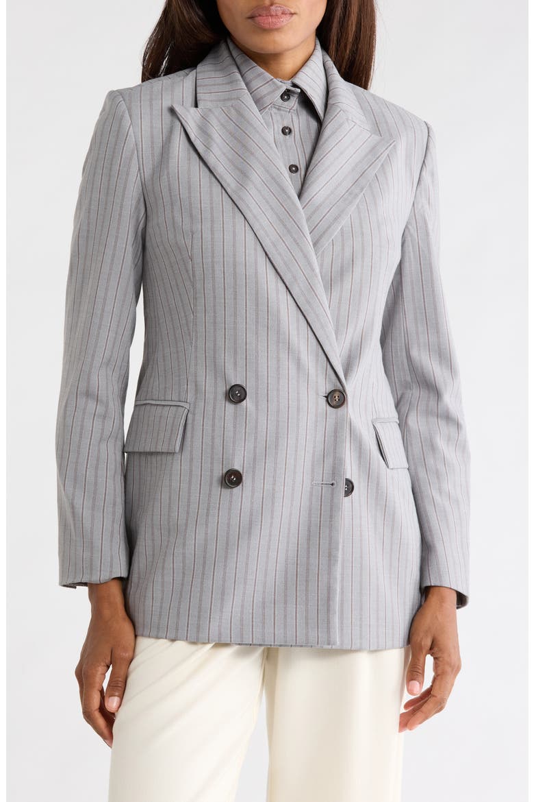 Trista Double Breasted Blazer, Main, color, GREY BROWN STRIPE