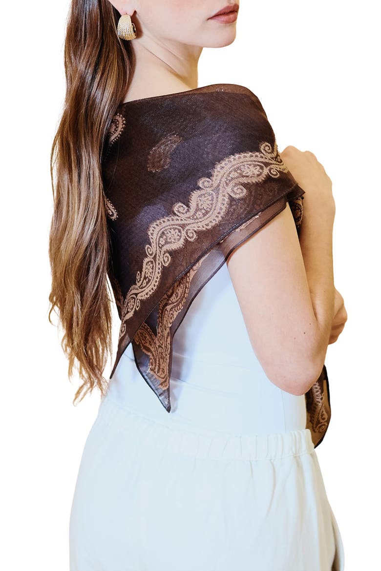 Everly Paisley Glitter Square Scarf, Main, color, BROWN