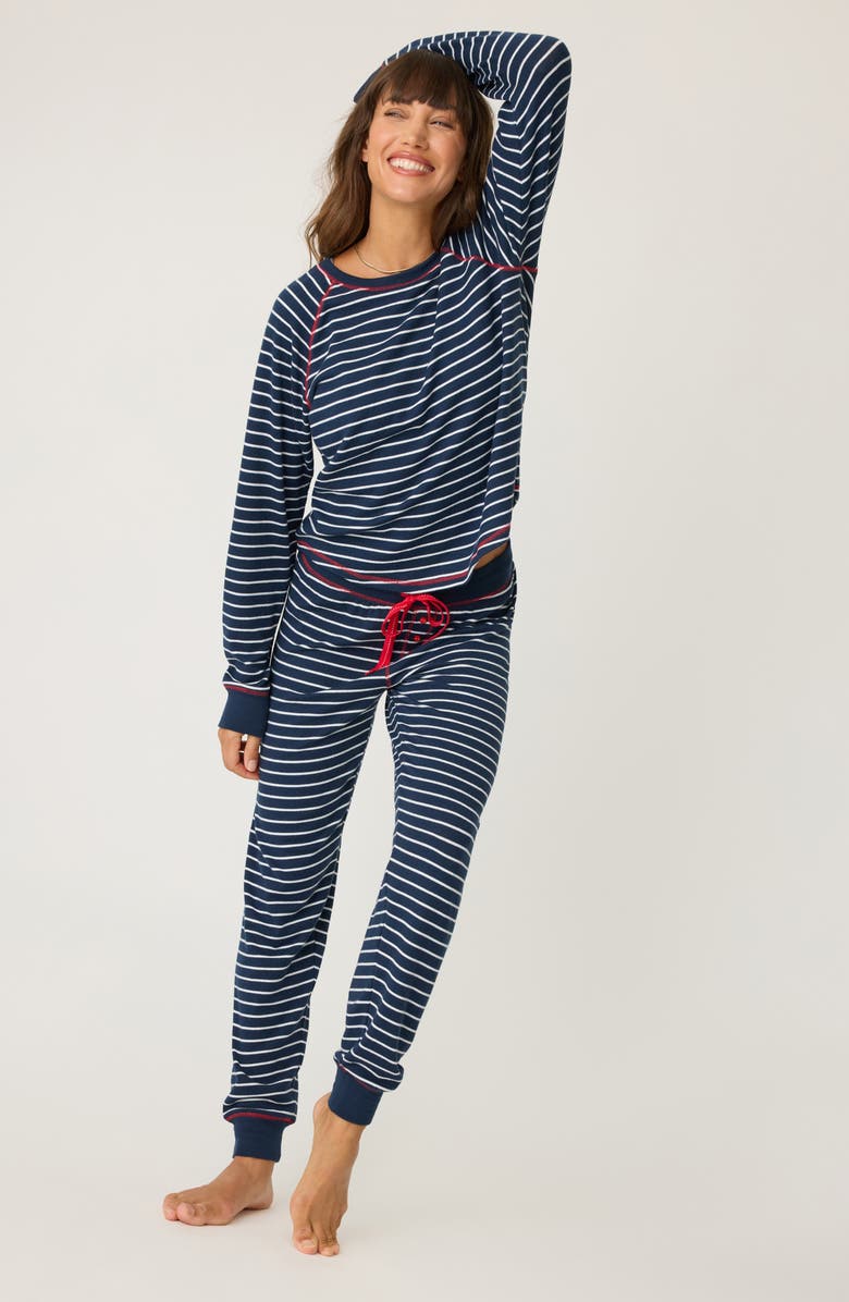 PJ Salvage Snowflake Kiss Stripe Brushed Jersey Pajamas, Alternate, color, 