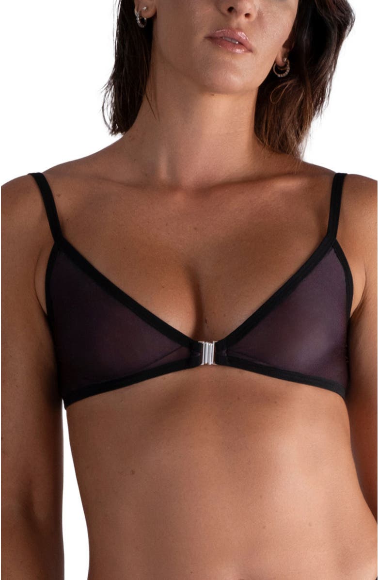 LECHERY<sup>®</sup> Lustrous Sheer Front Closure Triangle Bra, Main, color, Black