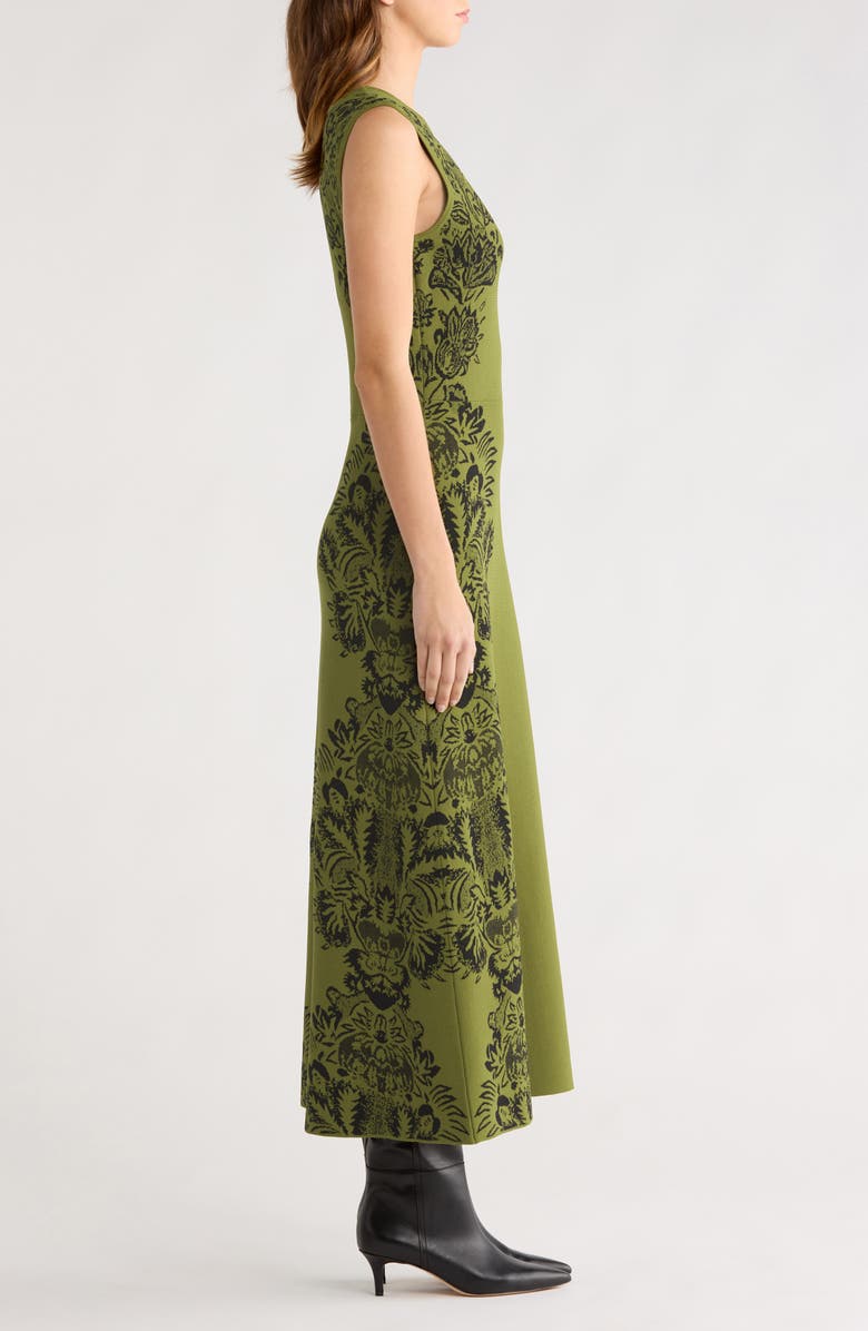 Ulla Johnson Liana Floral Jacquard Knit Midi Dress, Alternate, color, Olive