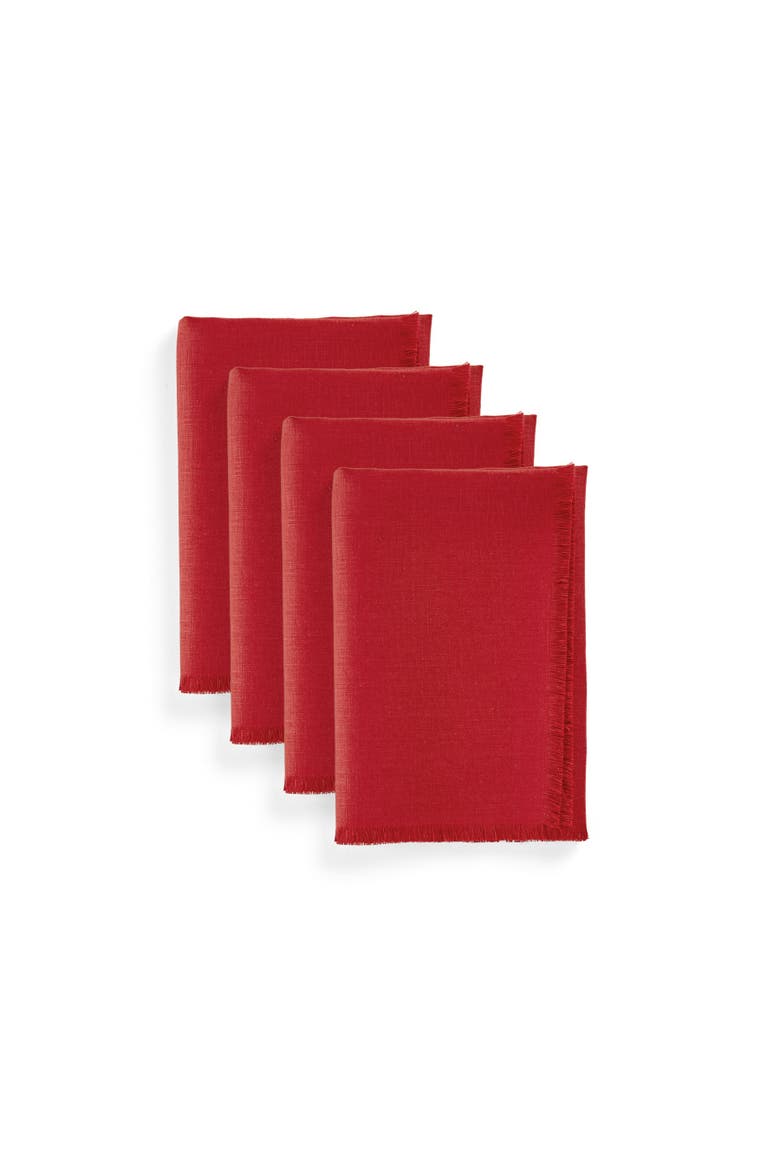 Linen Dinner Napkins Set of 4, 20 x 20" - Fringe, Main, color, Cherry
