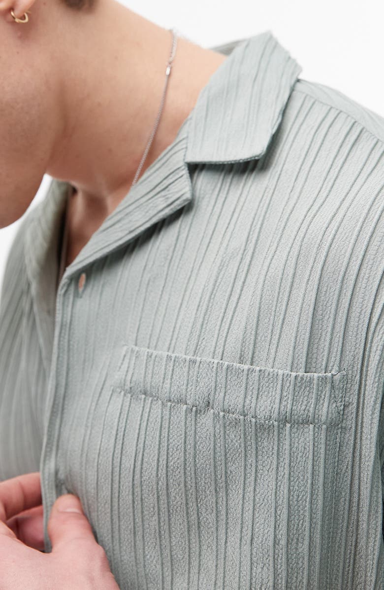 Topman Plissé Short Sleeve Button-Up Shirt, Alternate, color, Light Green
