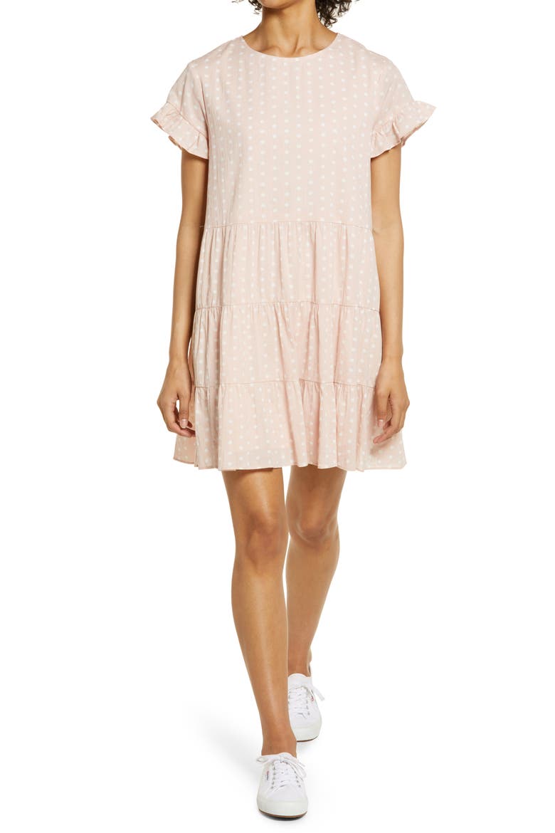 Tiered Ruffle Cotton Babydoll Dress, Main, color, PINK SMOKE RACHEL DOT