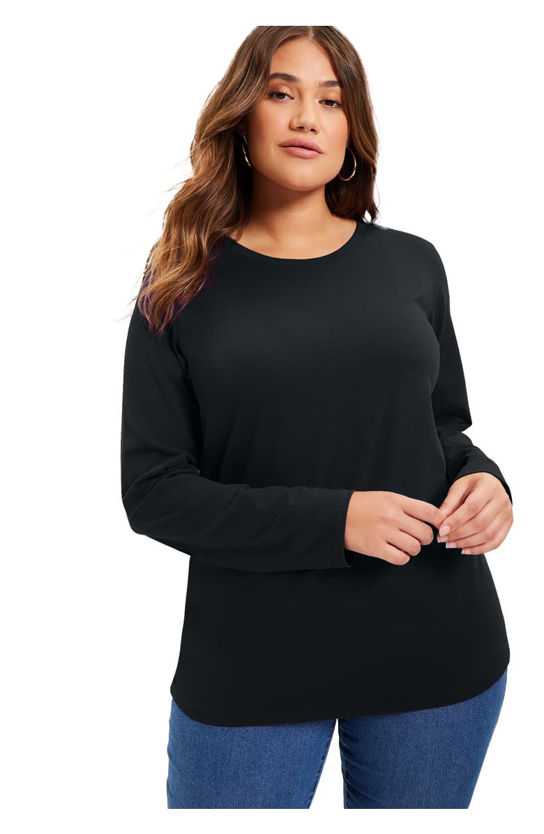 June + Vie Long-Sleeve Crewneck One + Only Tee, Main, color, Black