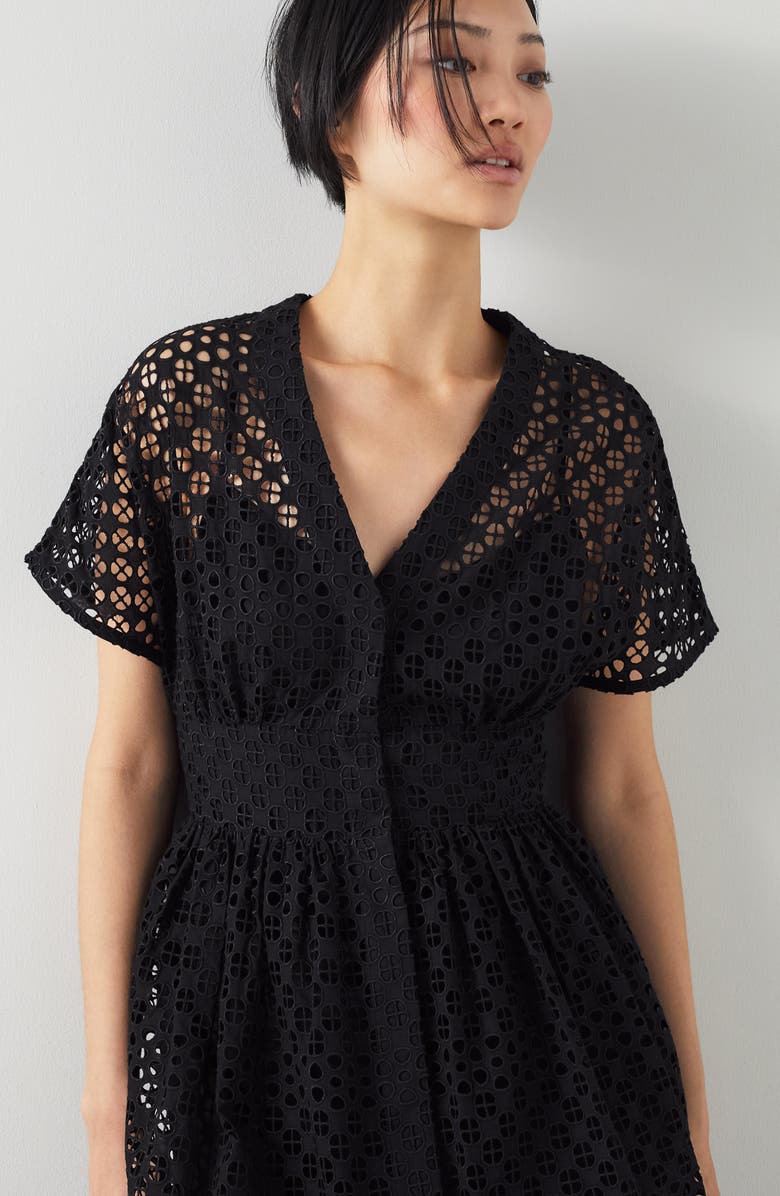 LK Bennett Vivienne Broderie Anglaise Midi Dress, Alternate, color, Black