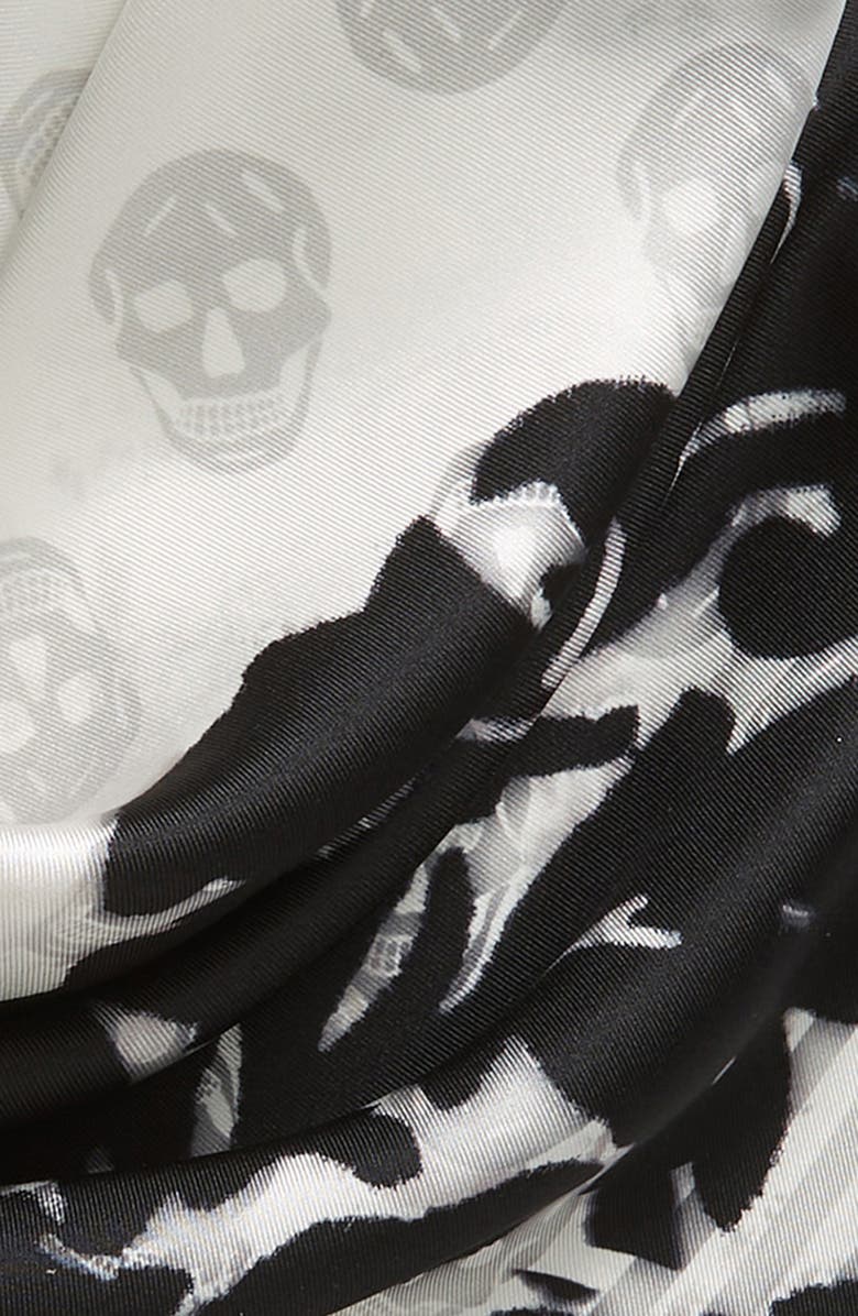 McQueen Floral Skull Silk Square Scarf, Alternate, color, Ivory/ Black