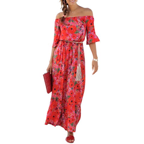 Women's Off Shoulder Printed Maxi Dress