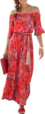 LASCANA Women's Off Shoulder Printed Maxi Dress