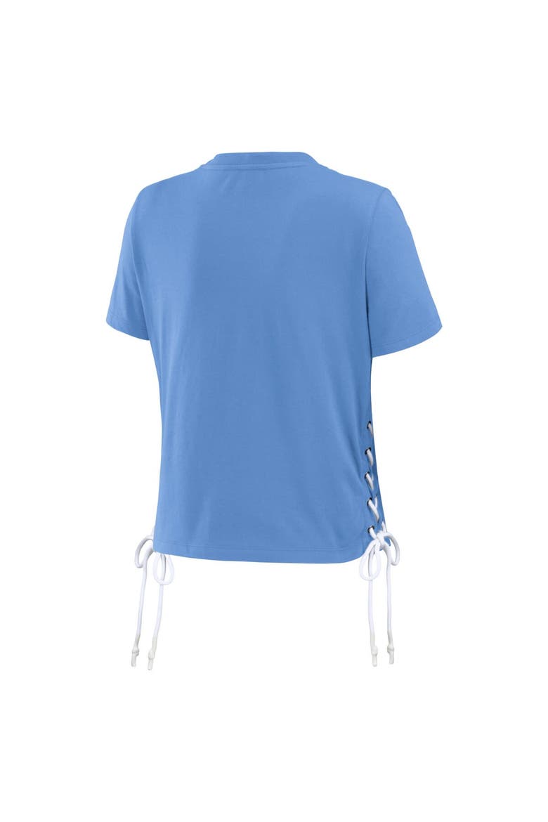 Women's WEAR by Erin Andrews Carolina Blue North Carolina Tar Heels Side Lace-Up Modest Crop T-Shirt, Alternate, color, Light Blue