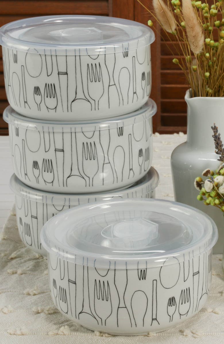 BIA Cordon Bleu Set of 4 Large Storage Bowl with Lid, Alternate, color, White