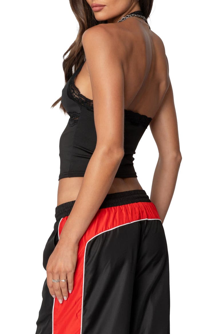 Cindi Lace Trim Halter Crop Top, Alternate, color, BLACK