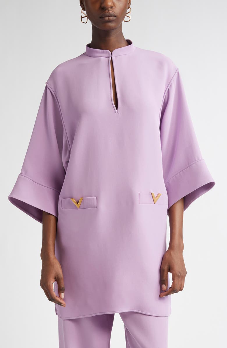 Valentino Garavani V-Detail Crepe Couture Tunic Top, Main, color, Soft Wisteria
