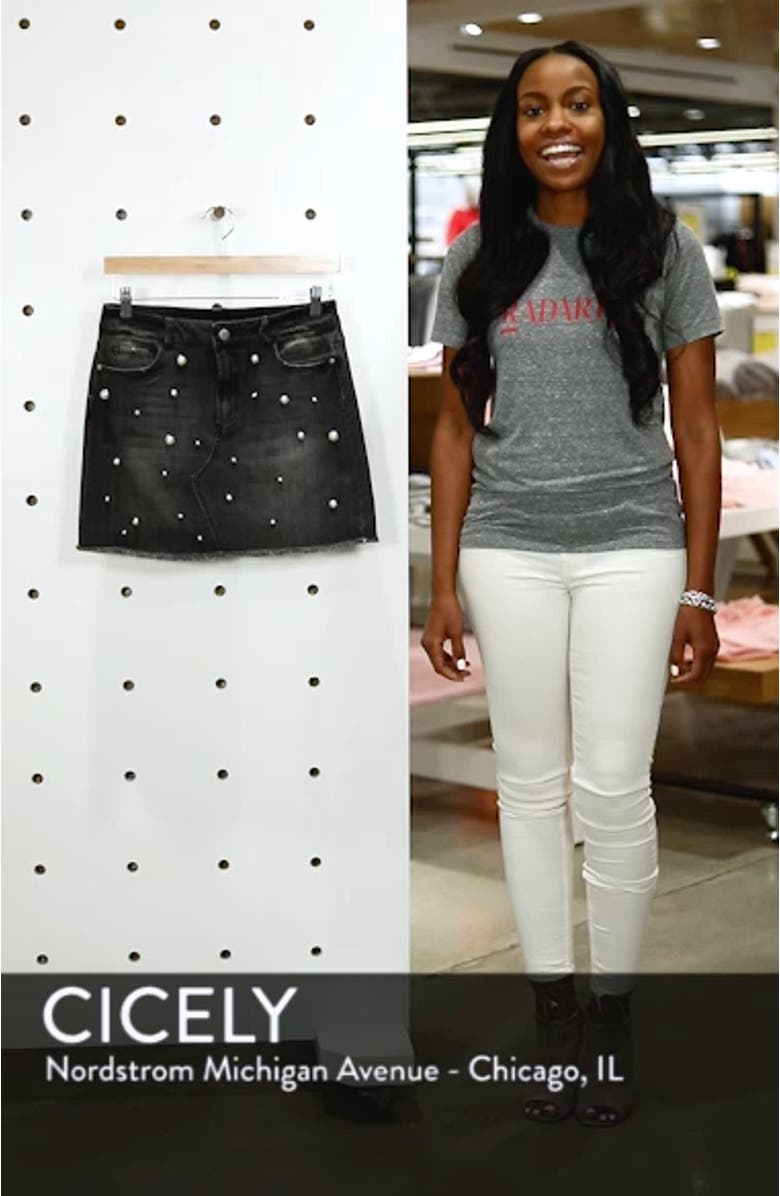 Imitation Pearl Embellished Denim Skirt, sales video thumbnail