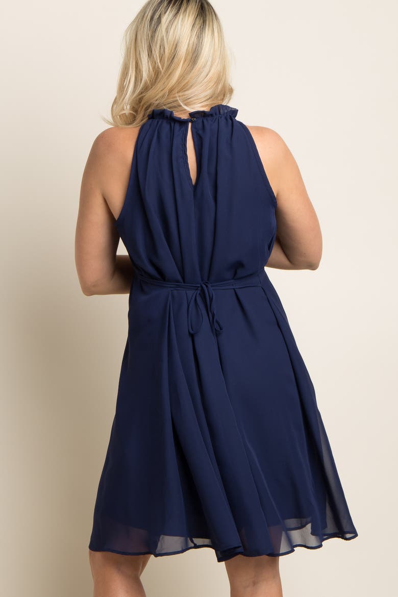 Chiffon High Neck Dress, Alternate, color, Navy Blue