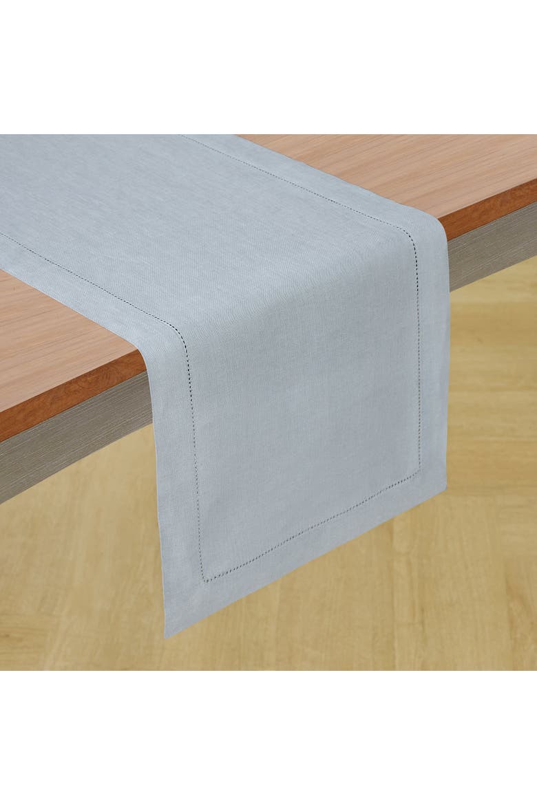Linen Table Runner - Classic Hemstitch, Alternate, color, Dusty Blue