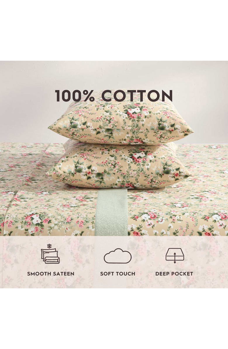 Laura Ashley Serene Dream 4-Piece Cotton Sheet Set, Alternate, color, Pastel Brown