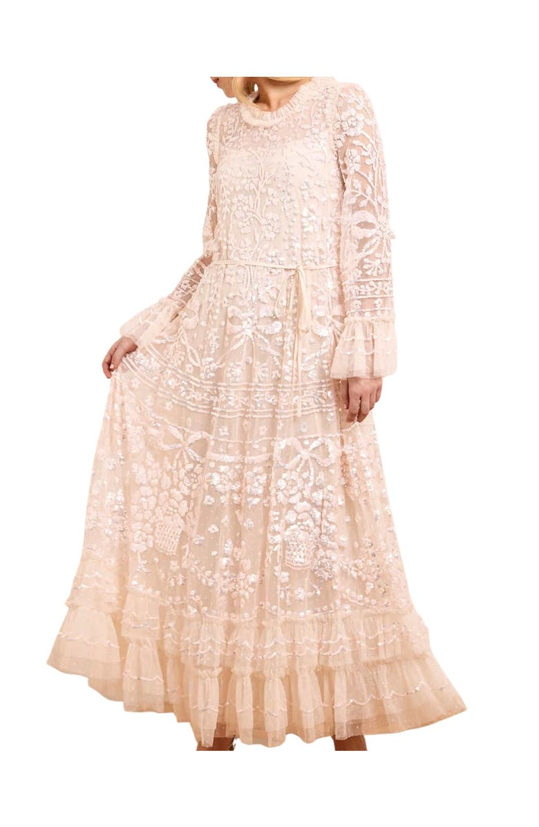 Needle & Thread Celia Long Sleeve Ankle Gown, Alternate, color, Cream/Dusk Pink