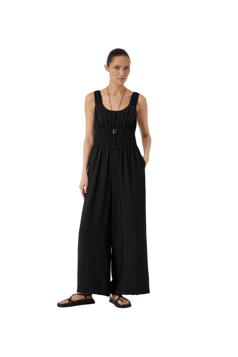 Wrenna Gathered Straps Airflow Jumpsuit, Main, color, Black