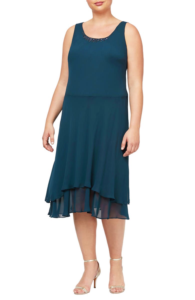 SLNY Sequin Beaded Jacket & Dress, Alternate, color, Mid Teal