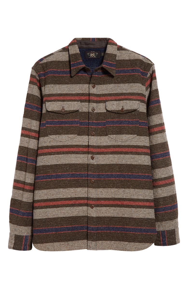 Double RL Stripe Cotton Blend Button-Up Shirt, Alternate, color, 