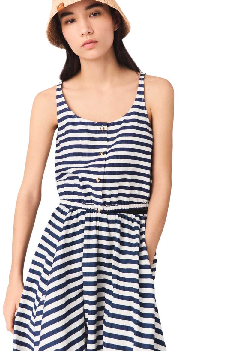 Linen-blend top, Main, color, White/blue