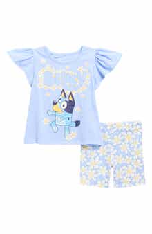Happy Threads Kids' Bluey Floral Top & Shorts Set